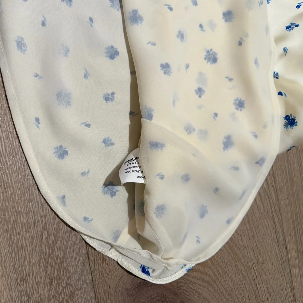 Zara Blue Floral Cream mini Dress XS - Picture 7 of 8